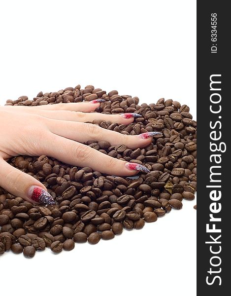 Female Hand And Coffee Beans