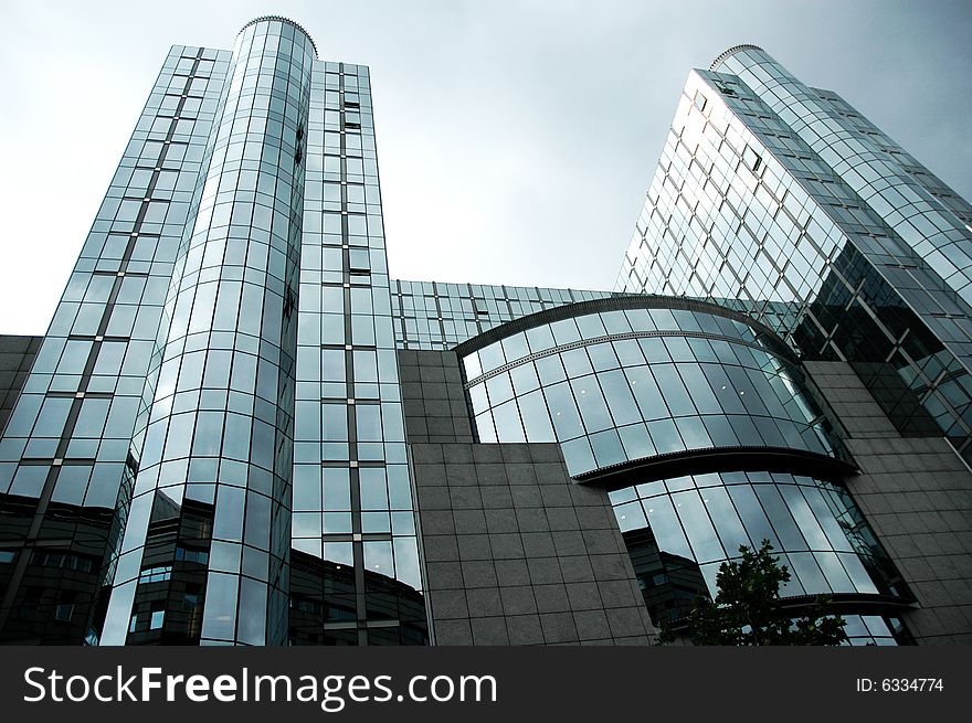 Front view of the European Parliament building in Brussels