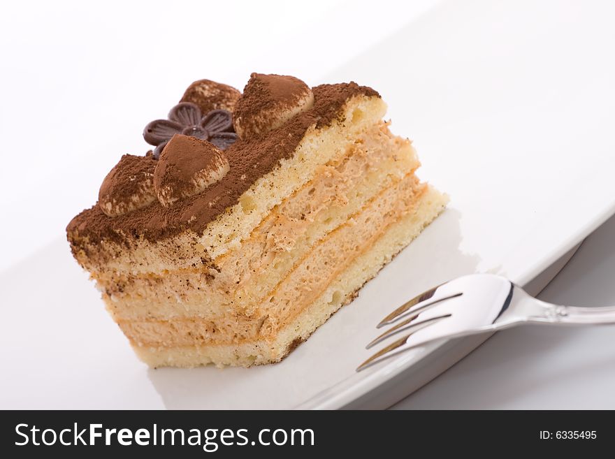 Tiramisu dessert on white background