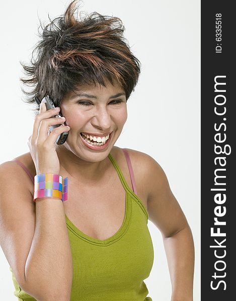 Close up picture of woman talking by cell phone