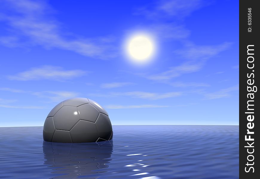 Grey football in the sea. 3d render. Grey football in the sea. 3d render.