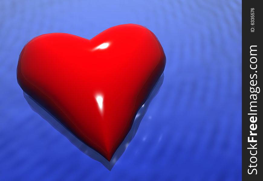 Red heart in the sea. 3d render. Red heart in the sea. 3d render.