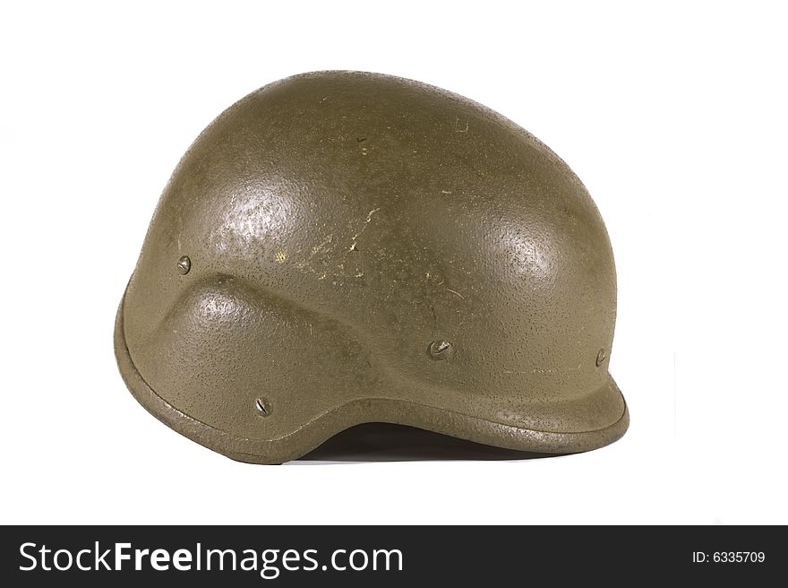 Bullet proof kevlar helmet on a white background