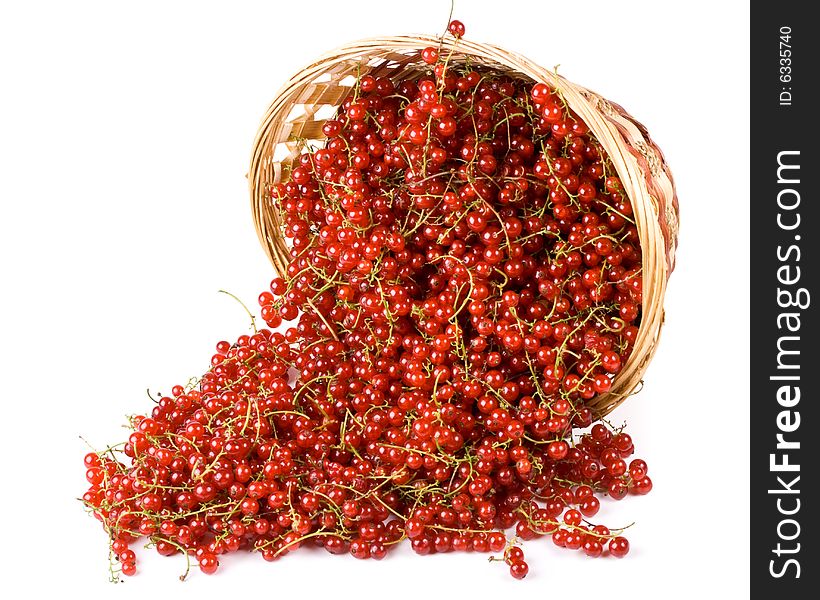 Fresh red currant in a basket on a white background