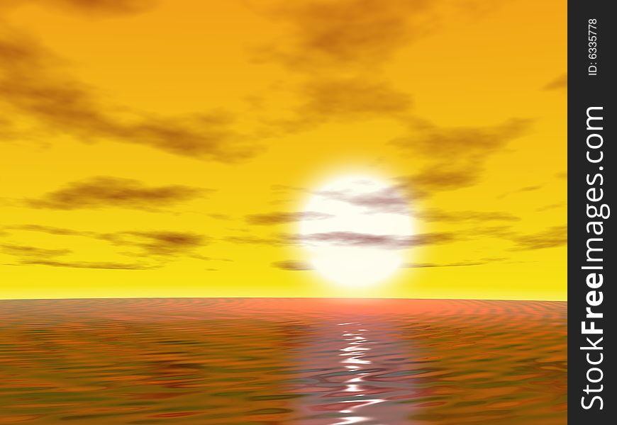 Sunrise with ocean and sky. 3d render.