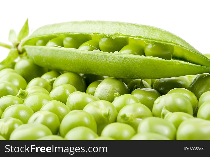 Fresh pods of peas on a white background. Fresh pods of peas on a white background