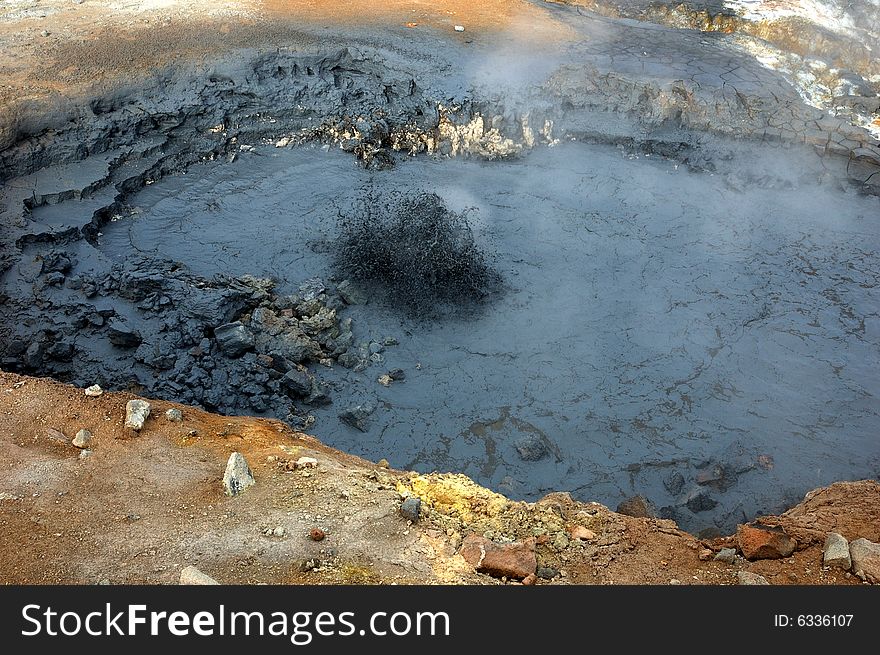 Extinct volcanic cones of yellow colour in the north of Iceland. Extinct volcanic cones of yellow colour in the north of Iceland