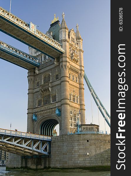 A detail view of Tower Bridge on river Thames. A detail view of Tower Bridge on river Thames.