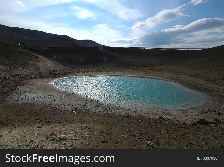 Extinct volcanic cones of yellow colour in the north of Iceland. Extinct volcanic cones of yellow colour in the north of Iceland