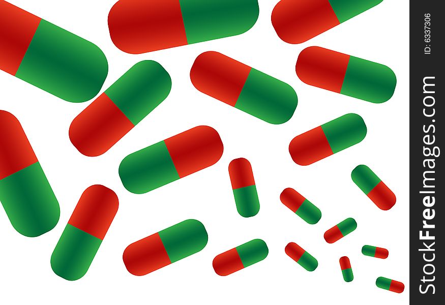 Illustration of capsules, green, red