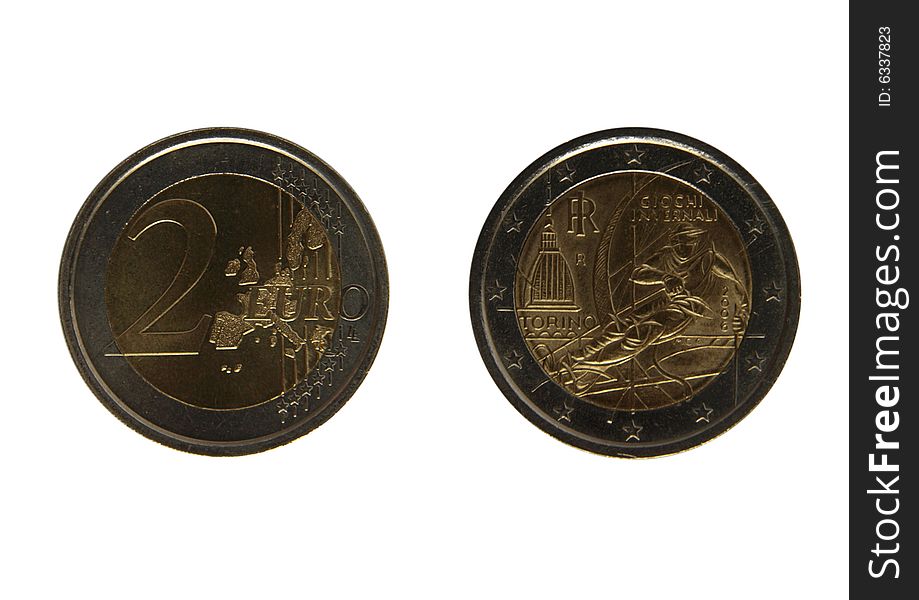 Two euro coins european currency. Two euro coins european currency