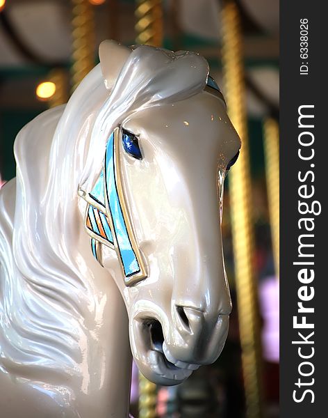 Carousel horse head at night