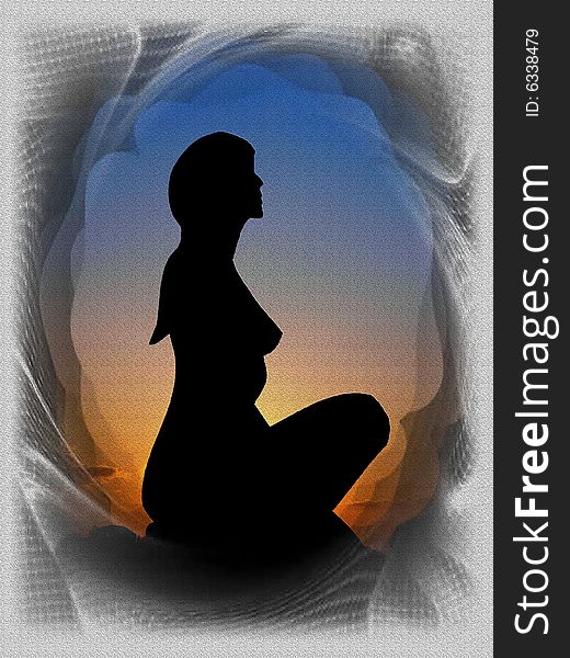 Background of a silhouette of woman to the sunset. Background of a silhouette of woman to the sunset