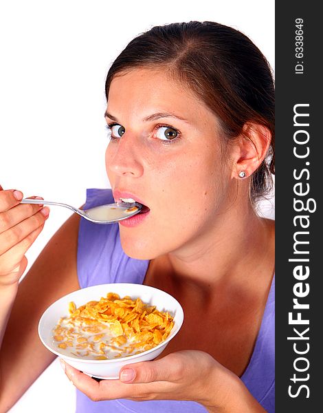 Young Woman Enjoying Cornflakes