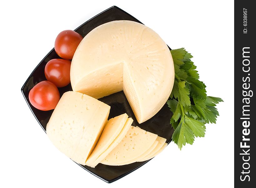 Fresh appetizing cheese on a white background. Fresh appetizing cheese on a white background