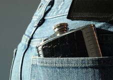 Hipflask In Jean Pocket Royalty Free Stock Photo