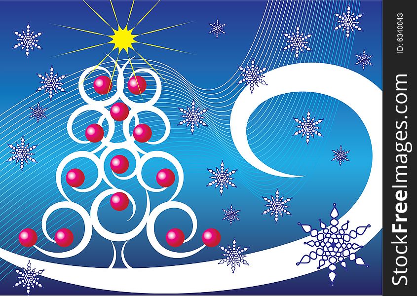 A Christmas Tree with Red Ornaments is Featured in an Abstract Seasonal Illustration. A Christmas Tree with Red Ornaments is Featured in an Abstract Seasonal Illustration.