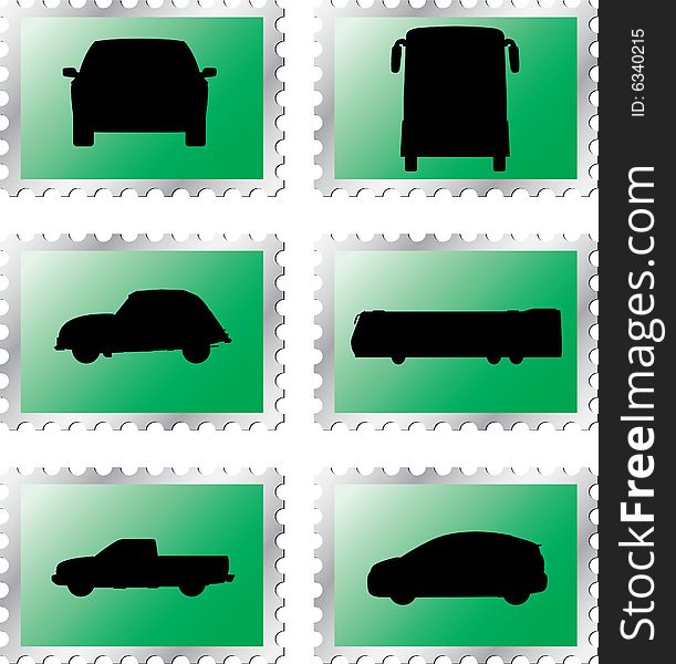 Set stamps1 - 19. Cars. Set of 6 vector postage stamps for web