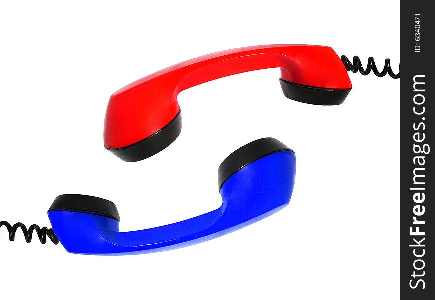 Two phone tube red and blue colors.Symbol contact. Two phone tube red and blue colors.Symbol contact