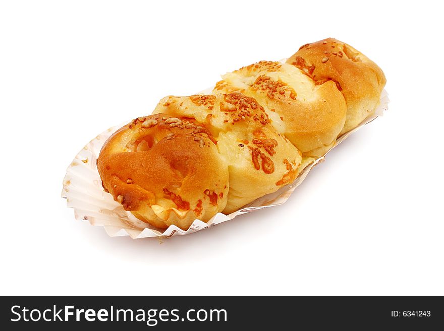 A chicken ham bread isolated on white background.