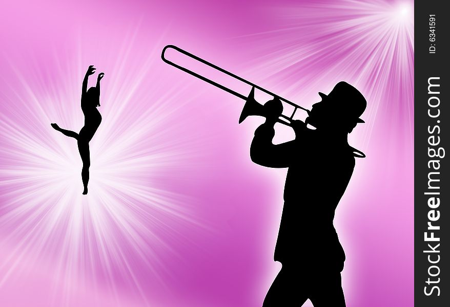 Trumpet player and woman dancer to represent music world. Trumpet player and woman dancer to represent music world