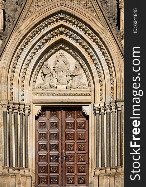 Entrance door of st. Ludmilla church in Prague.