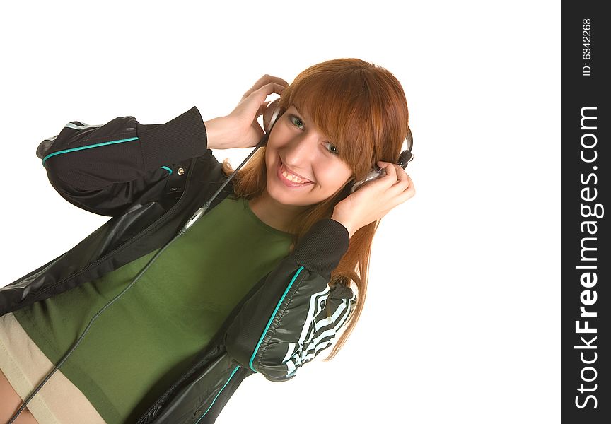 Laughing Girl With Headphones