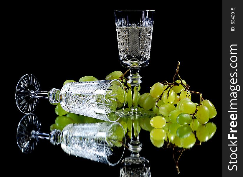 White wine with green grapes
