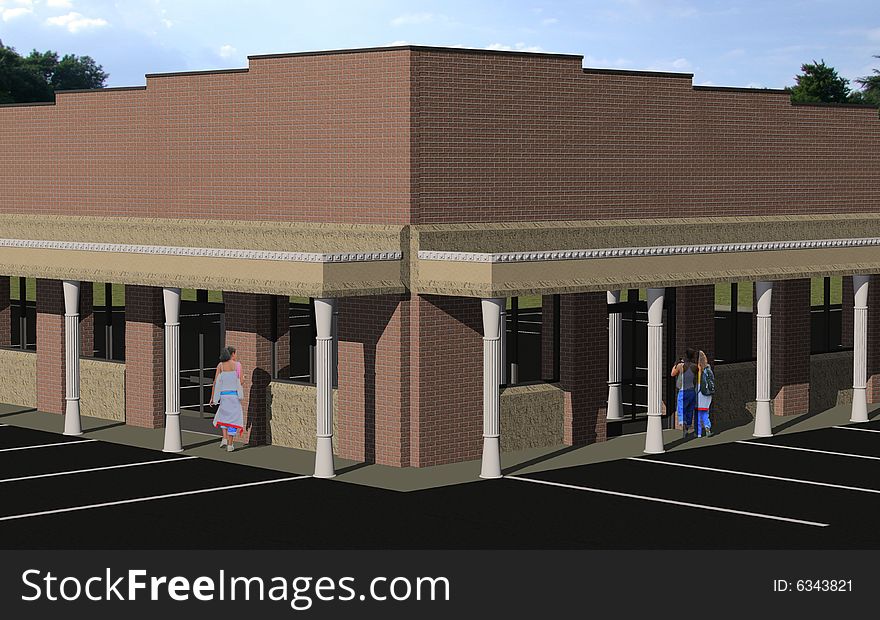 3d computer generated rendering of a retail center