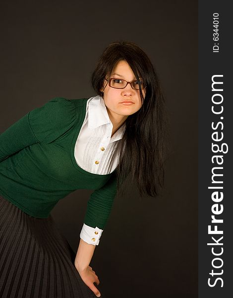 Serious Looking Girl Dressed As Teacher