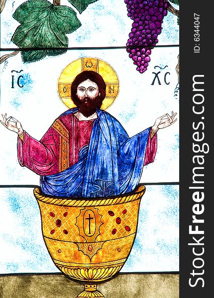 Icon painted on a window glass