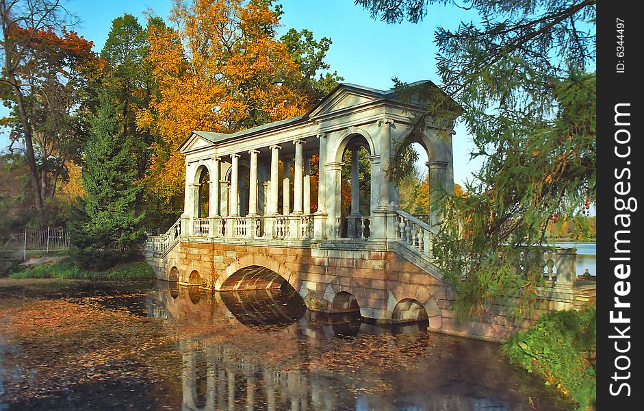 Marble bridge in classic style in the park