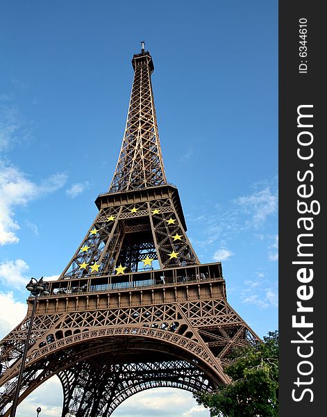 Eiffel Tower in Paris with european stars