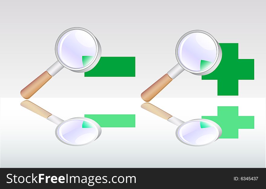 Vector drawing magnifying glass to reduce and enlarge