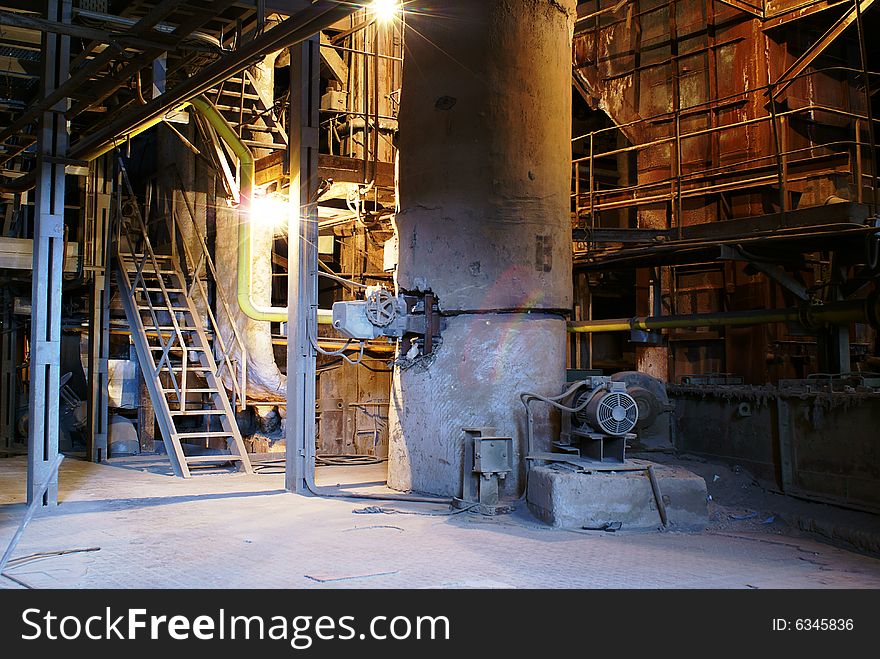 Equipment, Cables And Piping At Factory