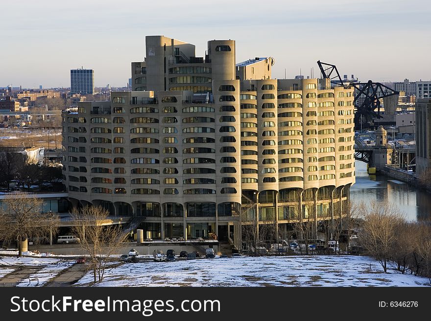 Apartmet building by Chicago River. Apartmet building by Chicago River