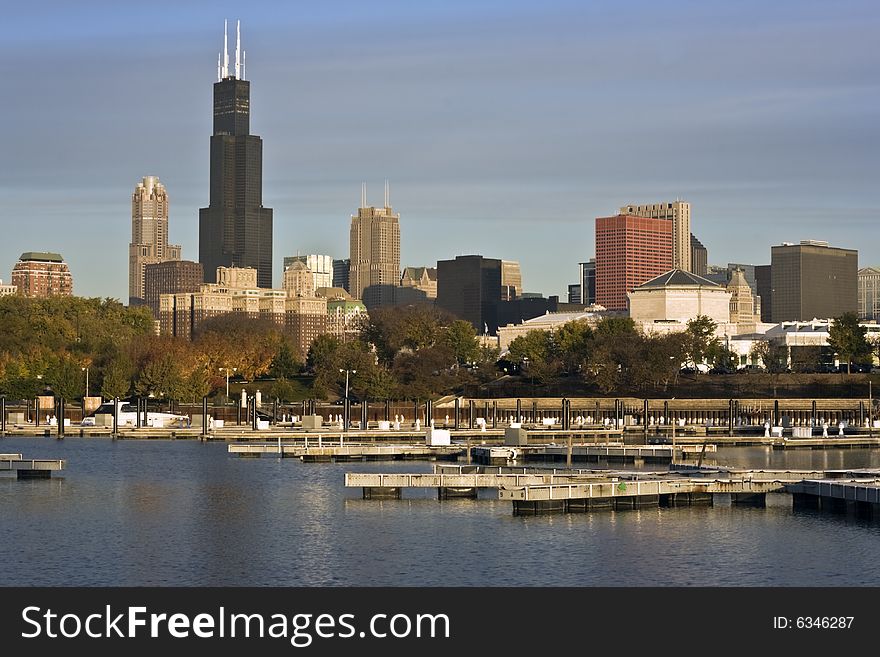 Chicago seen from marina - morning time