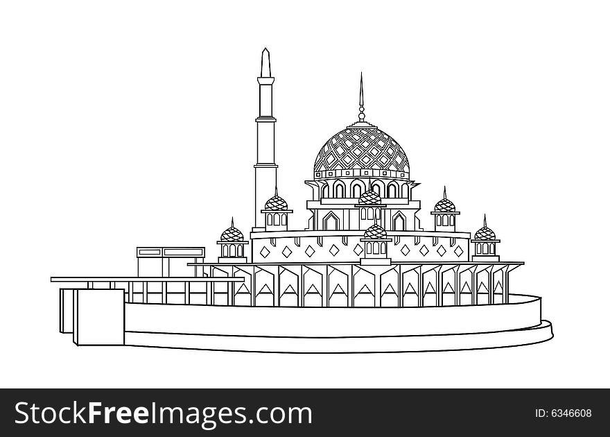 Luxury mosque in illustration drawing