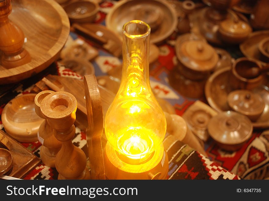 Antique gas lamp with yellow light