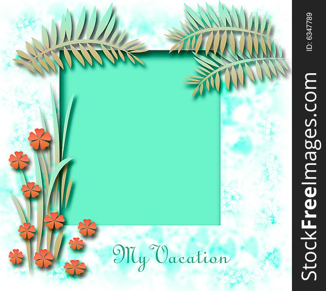 Tropical illustration scrapbook frame flowers and fronds. Tropical illustration scrapbook frame flowers and fronds