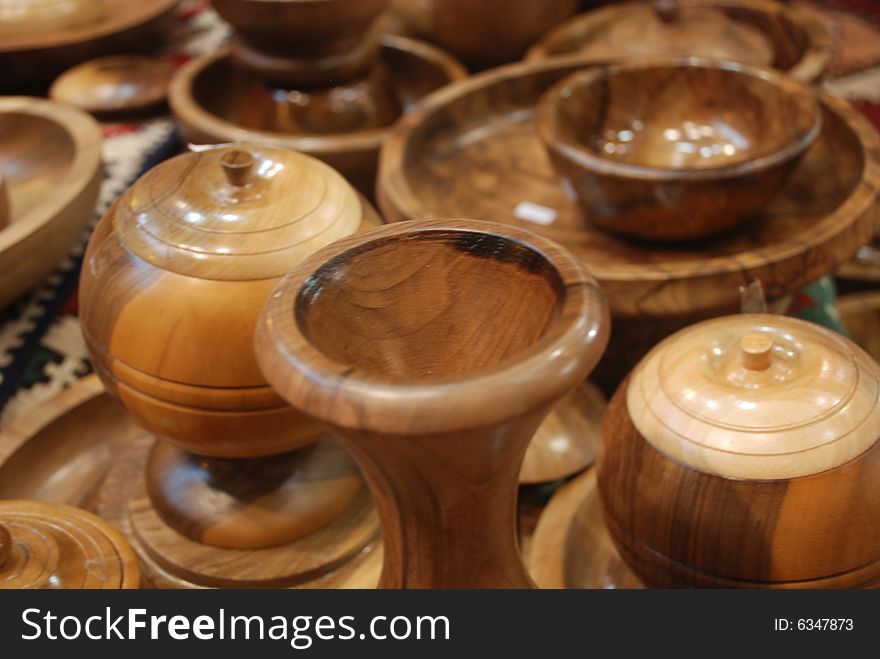 Handmade wood plates produced by craftsman