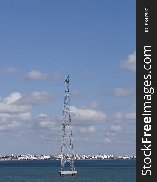 A power pole in the bay of Cadiz Andalusia