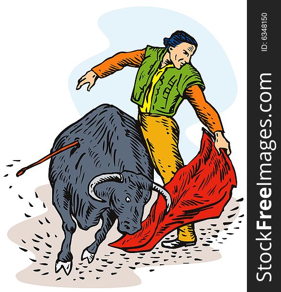 Vector art on the sport of bullfighting on white background