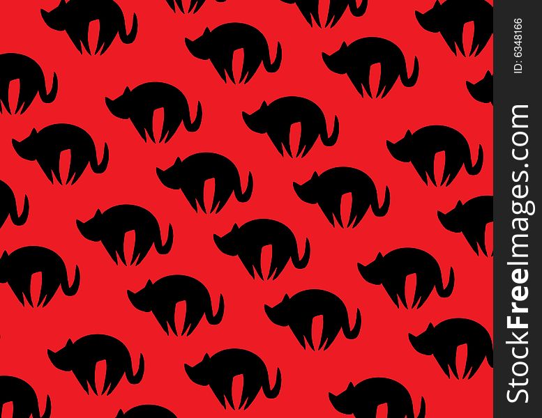 Background with black cats on a red surface. wrap or wallpaper