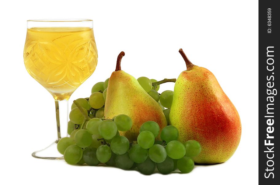 Fruit And Glass With Wine On A White Background