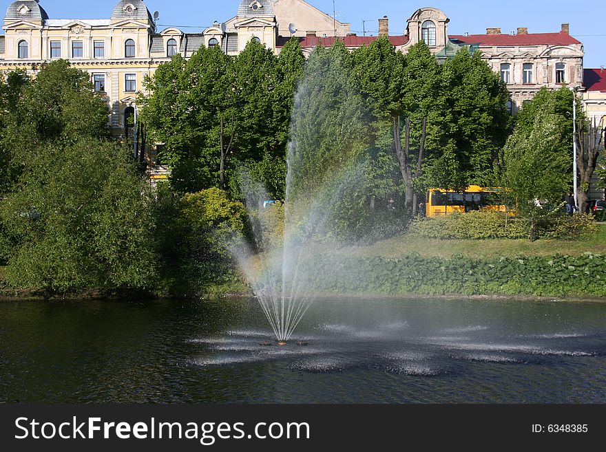 Fountain and rainbow