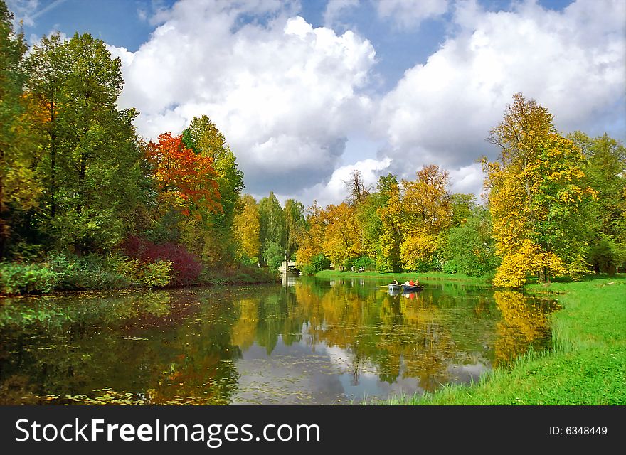 Picturesque view of autumn pond