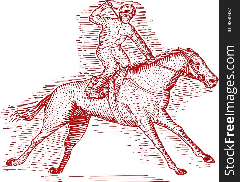 Vector art on the sport of Horse racing  on white background