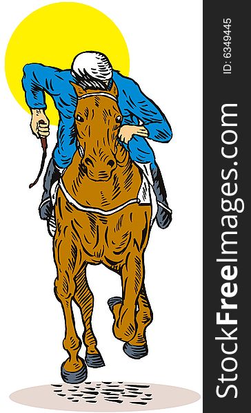 Vector art on the sport of Horse racing  on white background