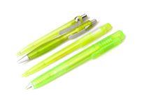 Four Green Plastic Pens Stock Photos